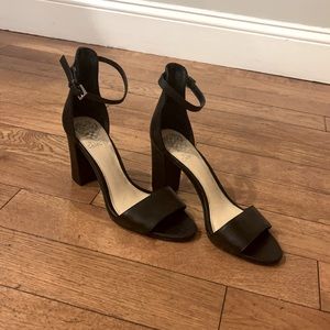 Vince Camuto Block Heel Ankle Strap Sandal - Black Leather- Sz 7